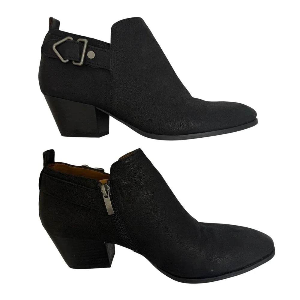 Franco Sarto Women's 8.5 W Black Leather Garfield Western Booties Side Buckle